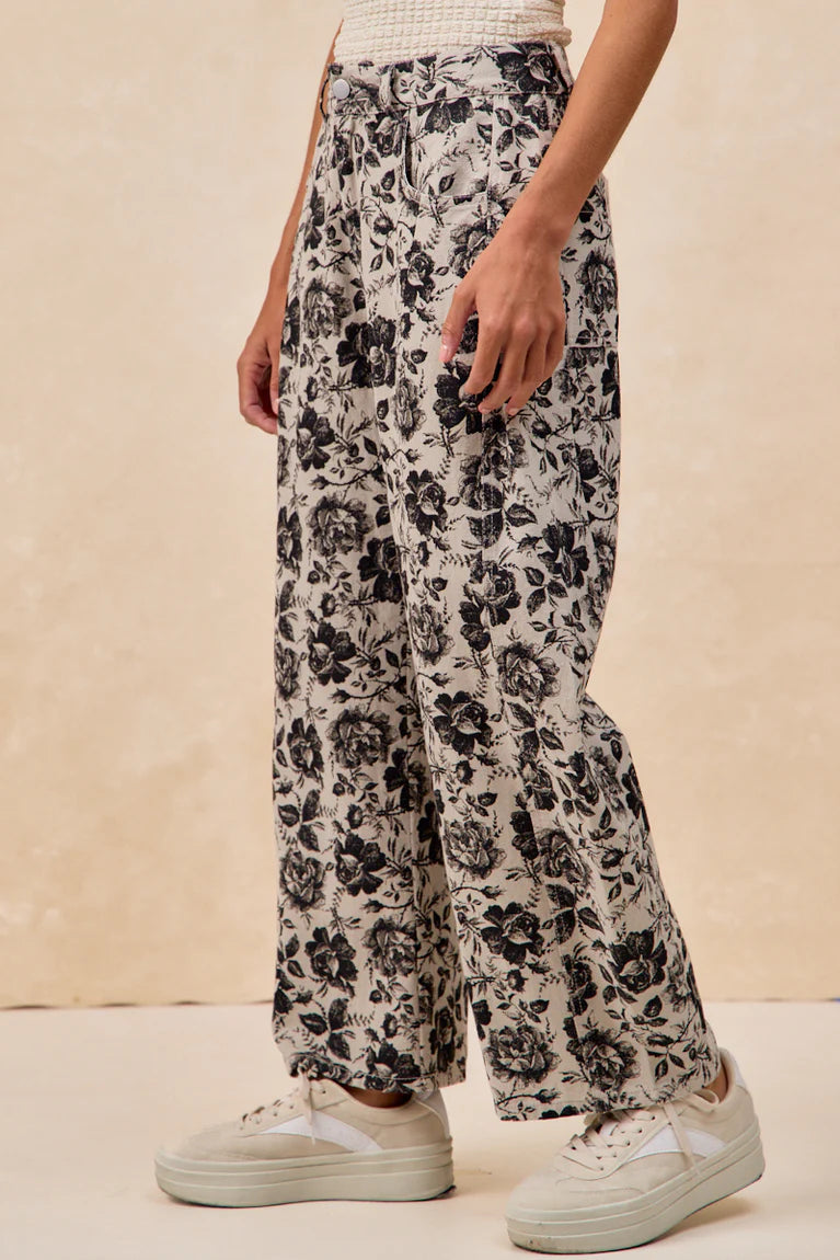 Charcoal Roses Print Barrel Pants by BiBi!