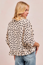 Dottie Polka Dot Ruffle Hem Button Front Top by BiBi!