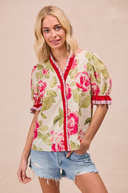 Garden Bouquet Printed Ruffle Top by BiBi!