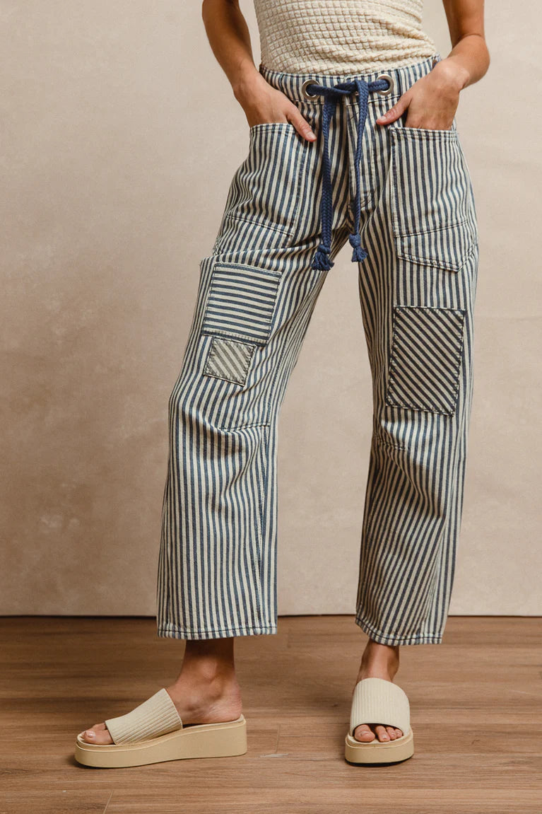 "I'd Stripe for You" Stripe Pattern Patched Barrel Pants by BiBi!