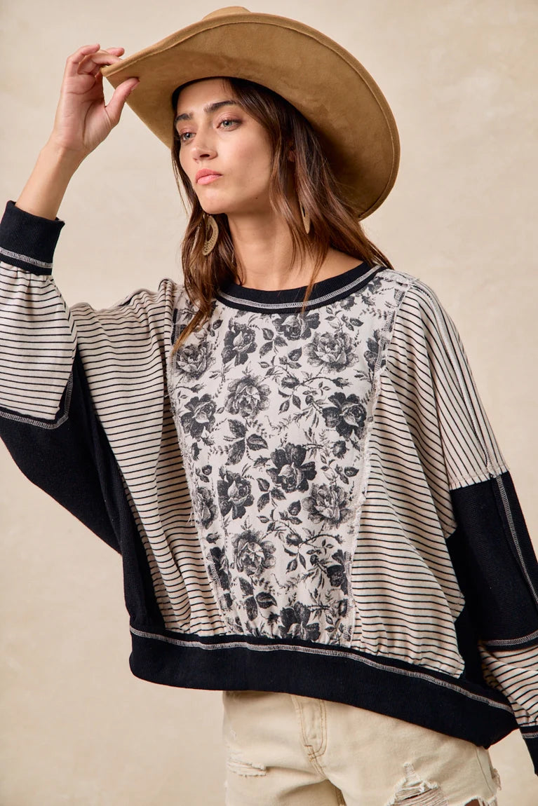 Charcoal Roses MixMatch Top by BiBi!