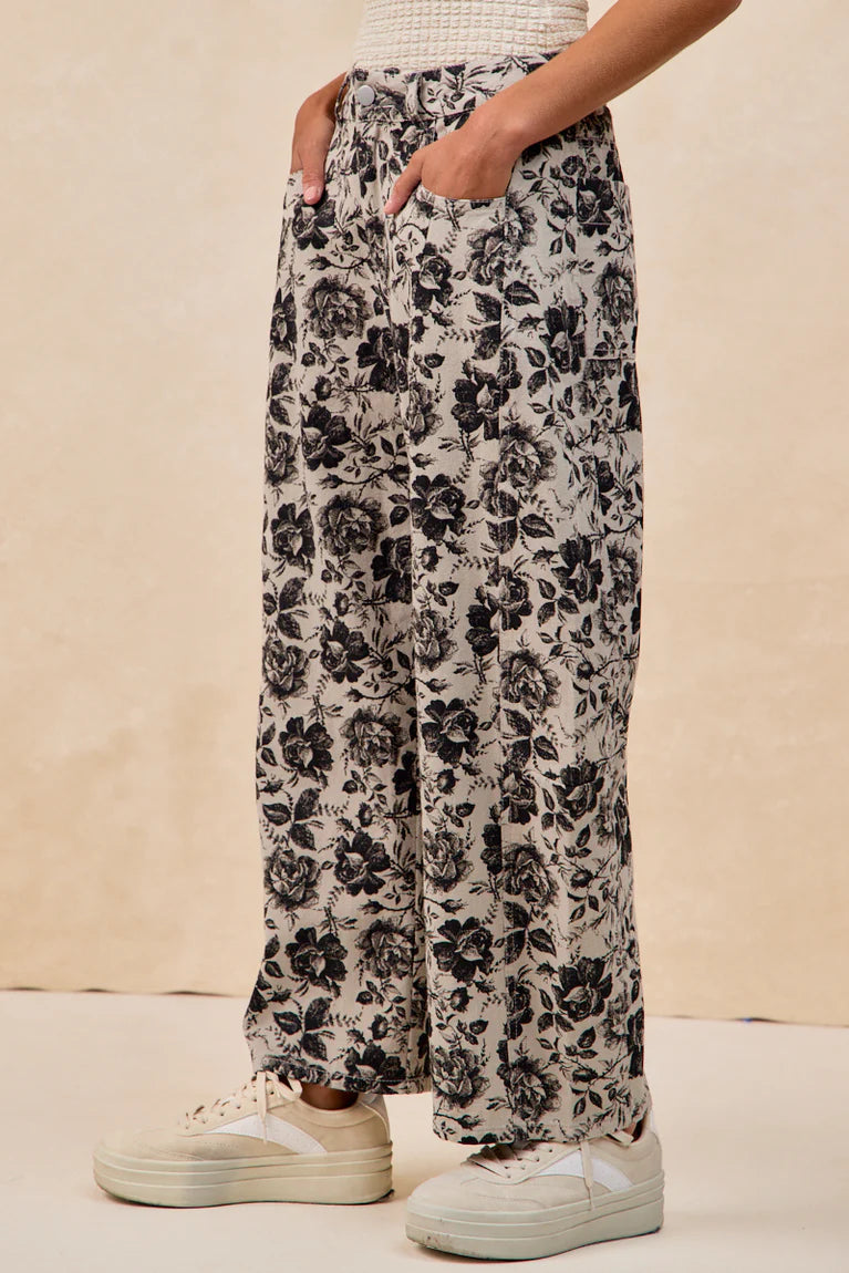 Charcoal Roses Print Barrel Pants by BiBi!