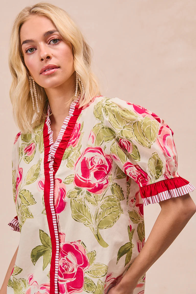 Garden Bouquet Printed Ruffle Top by BiBi!