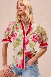 Garden Bouquet Printed Ruffle Top by BiBi!