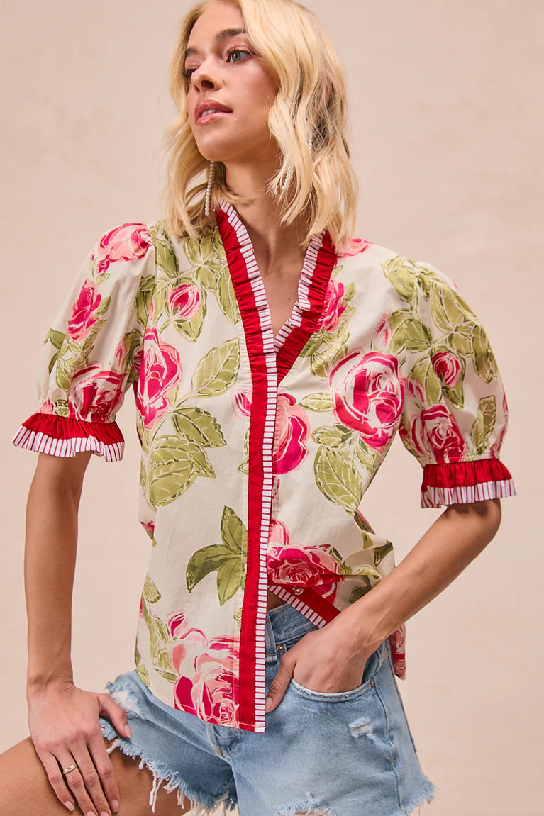 Garden Bouquet Printed Ruffle Top by BiBi!
