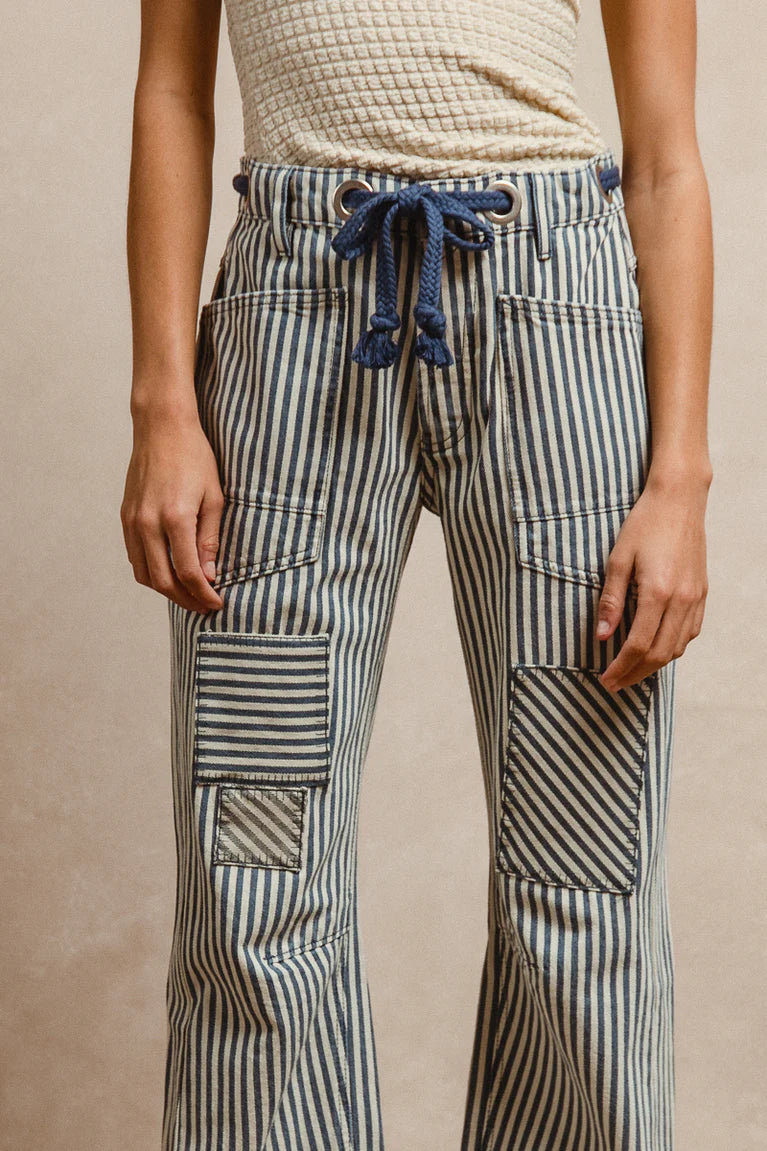 "I'd Stripe for You" Stripe Pattern Patched Barrel Pants by BiBi!