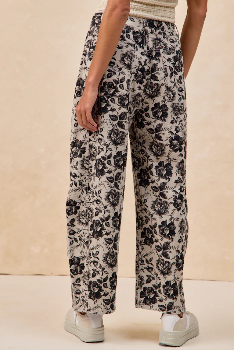 Charcoal Roses Print Barrel Pants by BiBi!