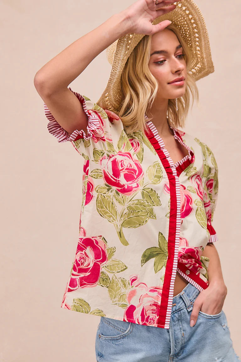 Garden Bouquet Printed Ruffle Top by BiBi!