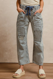 "I'd Stripe for You" Stripe Pattern Patched Barrel Pants by BiBi!