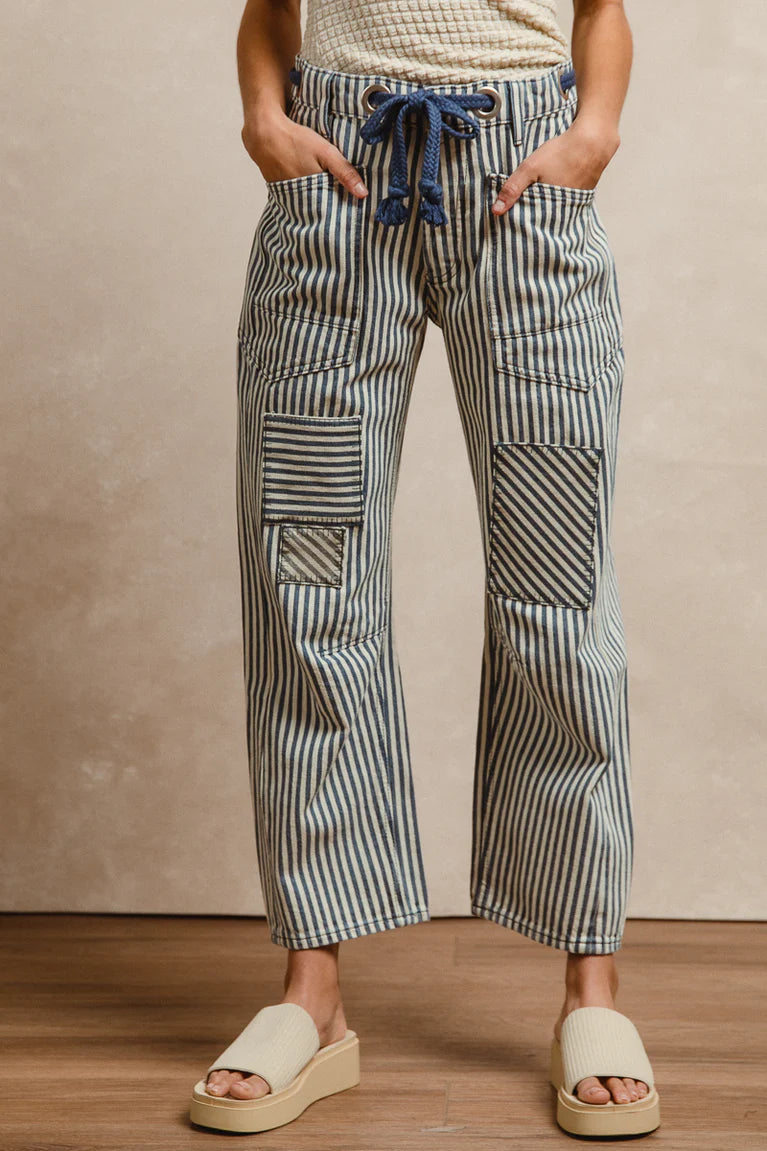 "I'd Stripe for You" Stripe Pattern Patched Barrel Pants by BiBi!