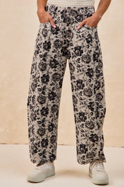 Charcoal Roses Print Barrel Pants by BiBi!
