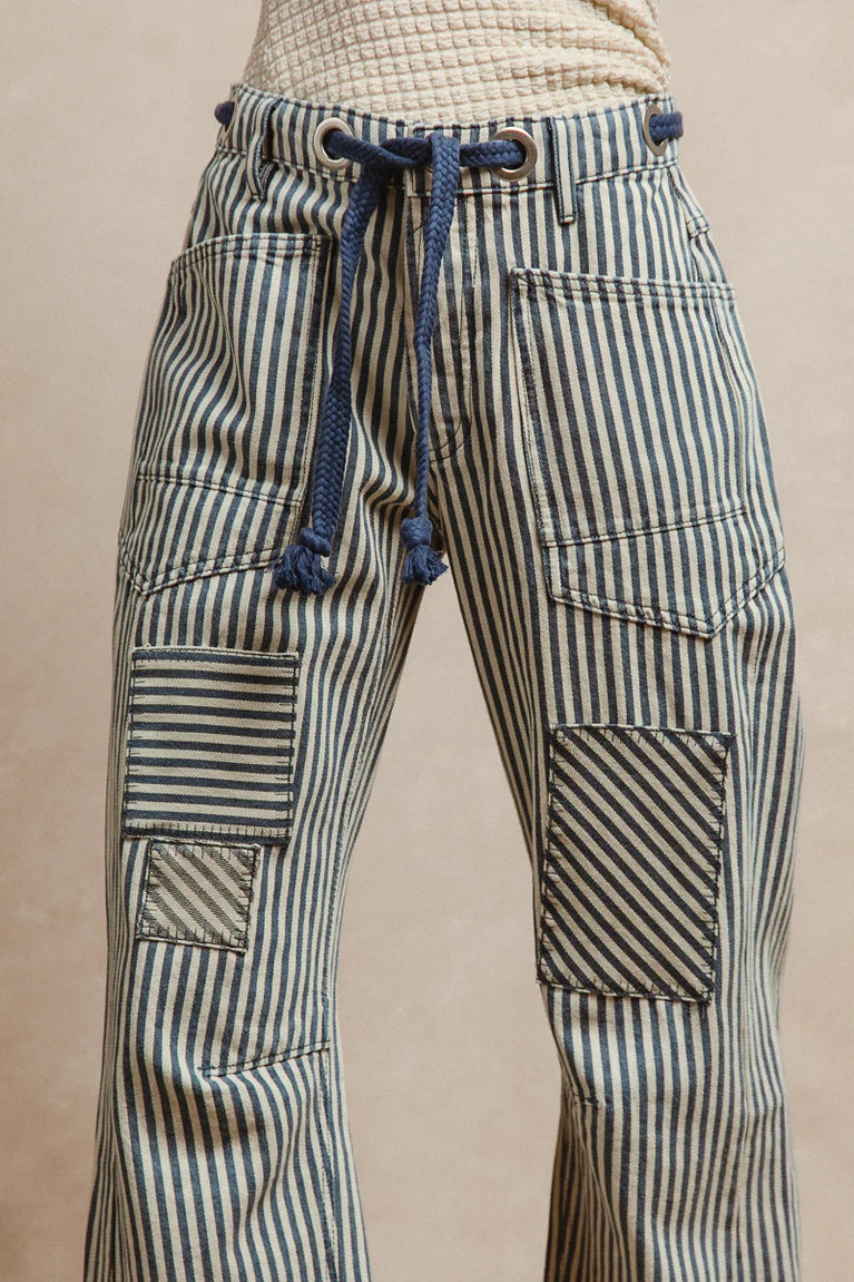 "I'd Stripe for You" Stripe Pattern Patched Barrel Pants by BiBi!