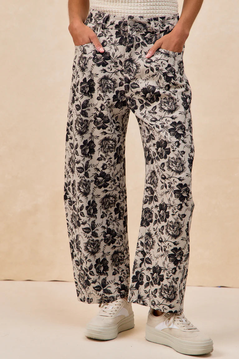 Charcoal Roses Print Barrel Pants by BiBi!