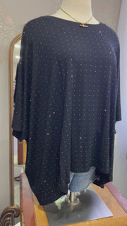 Cher Round Neckline Sparkle Drape Tunic with Rhinestones