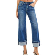 Roadhouse Mid Rise Crop Ankle Straight Cuffed Jeans