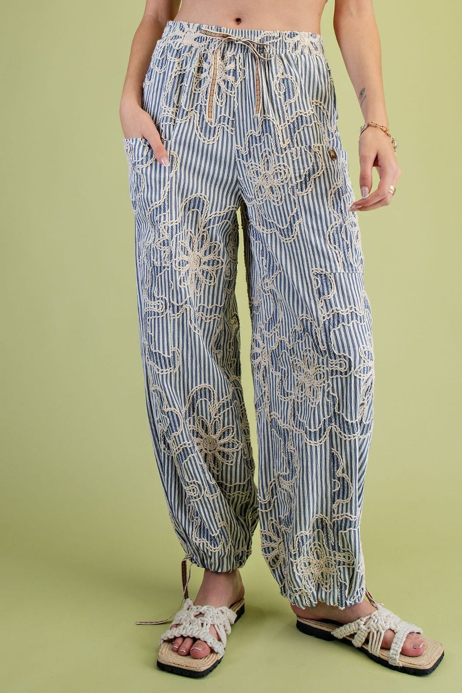 Chasity Embroidery Striped Jogger Pants