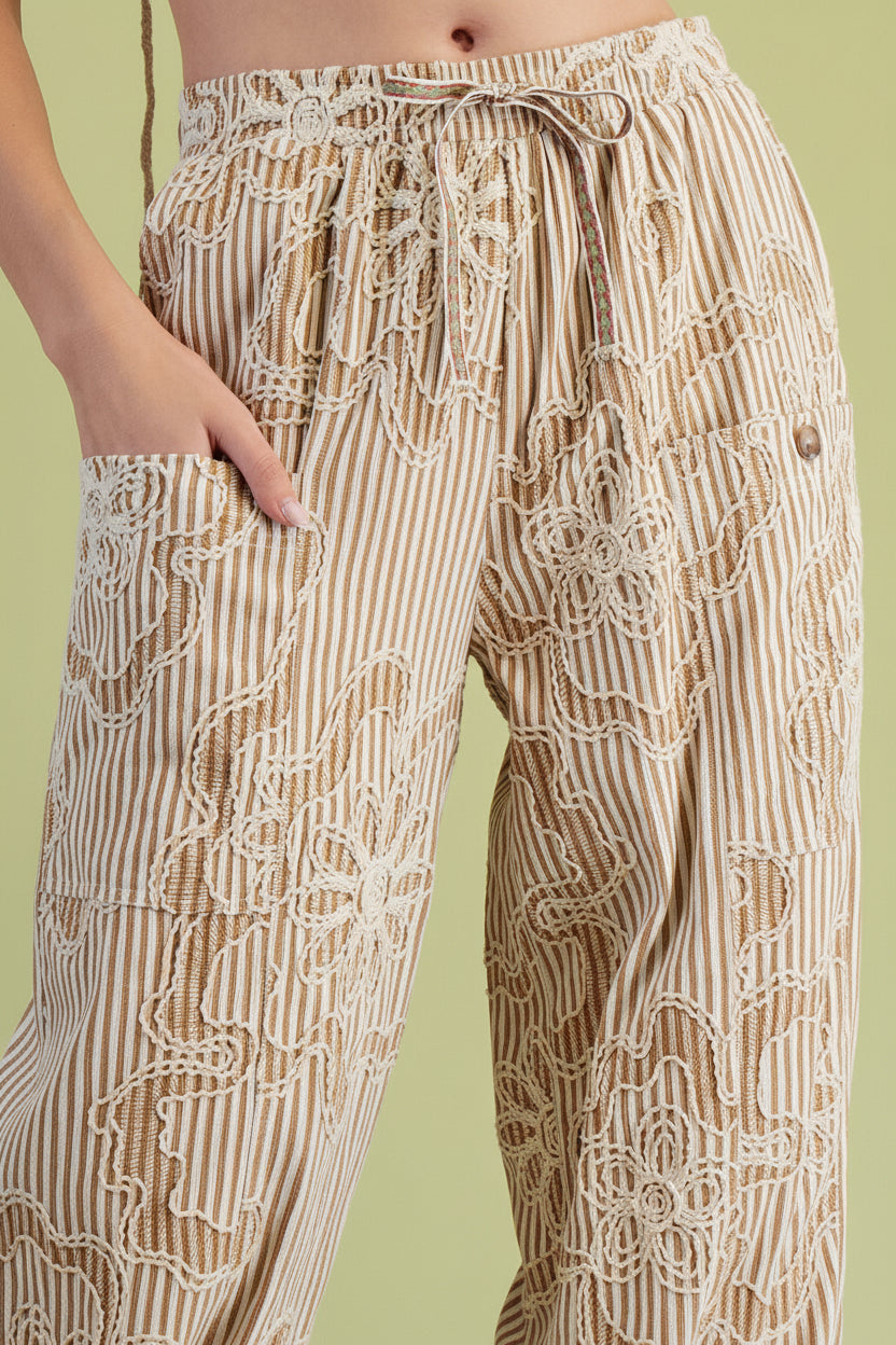 Chasity Embroidery Striped Jogger Pants