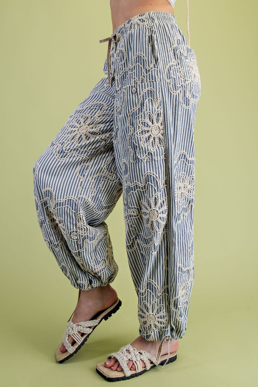 Chasity Embroidery Striped Jogger Pants
