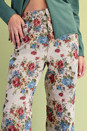 Eden Colorful Floral Jacquard Barrel Pants