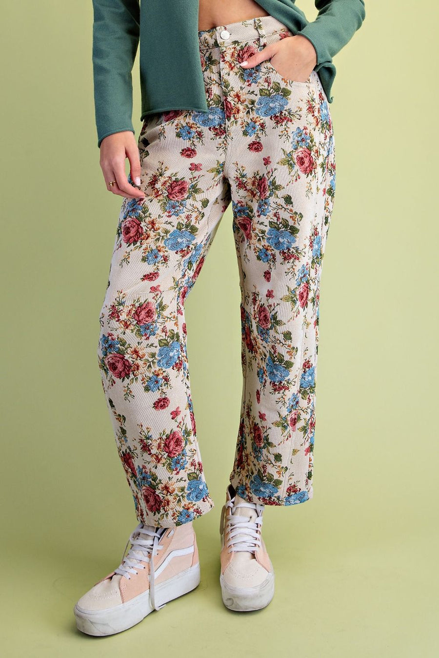 Eden Colorful Floral Jacquard Barrel Pants