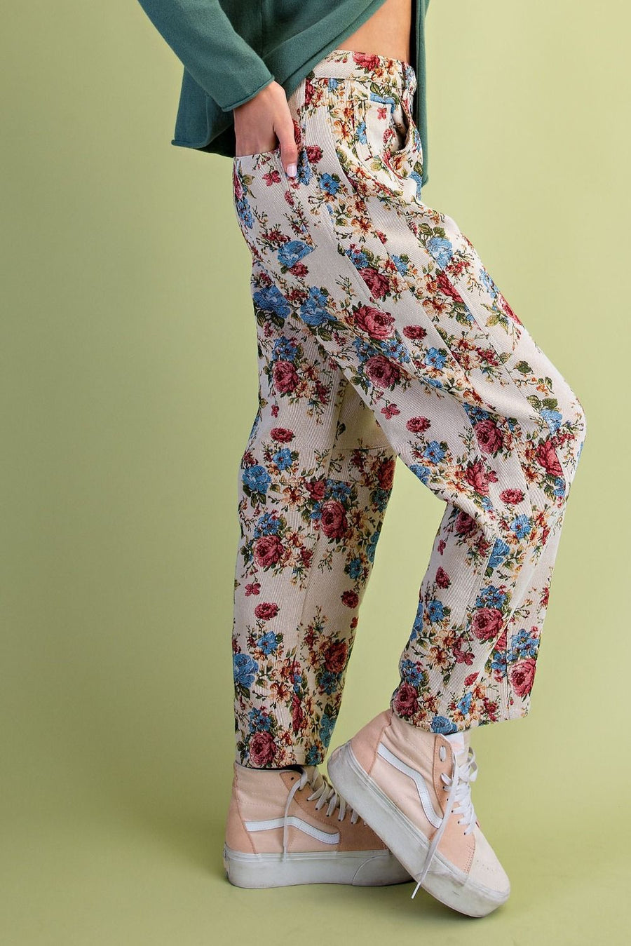 Eden Colorful Floral Jacquard Barrel Pants