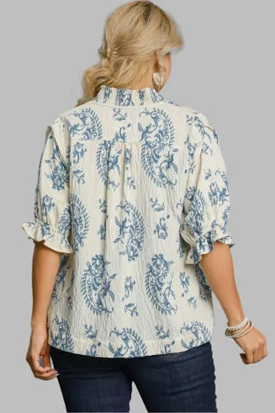 Romantic Paisley Smocked V-Neckline Top