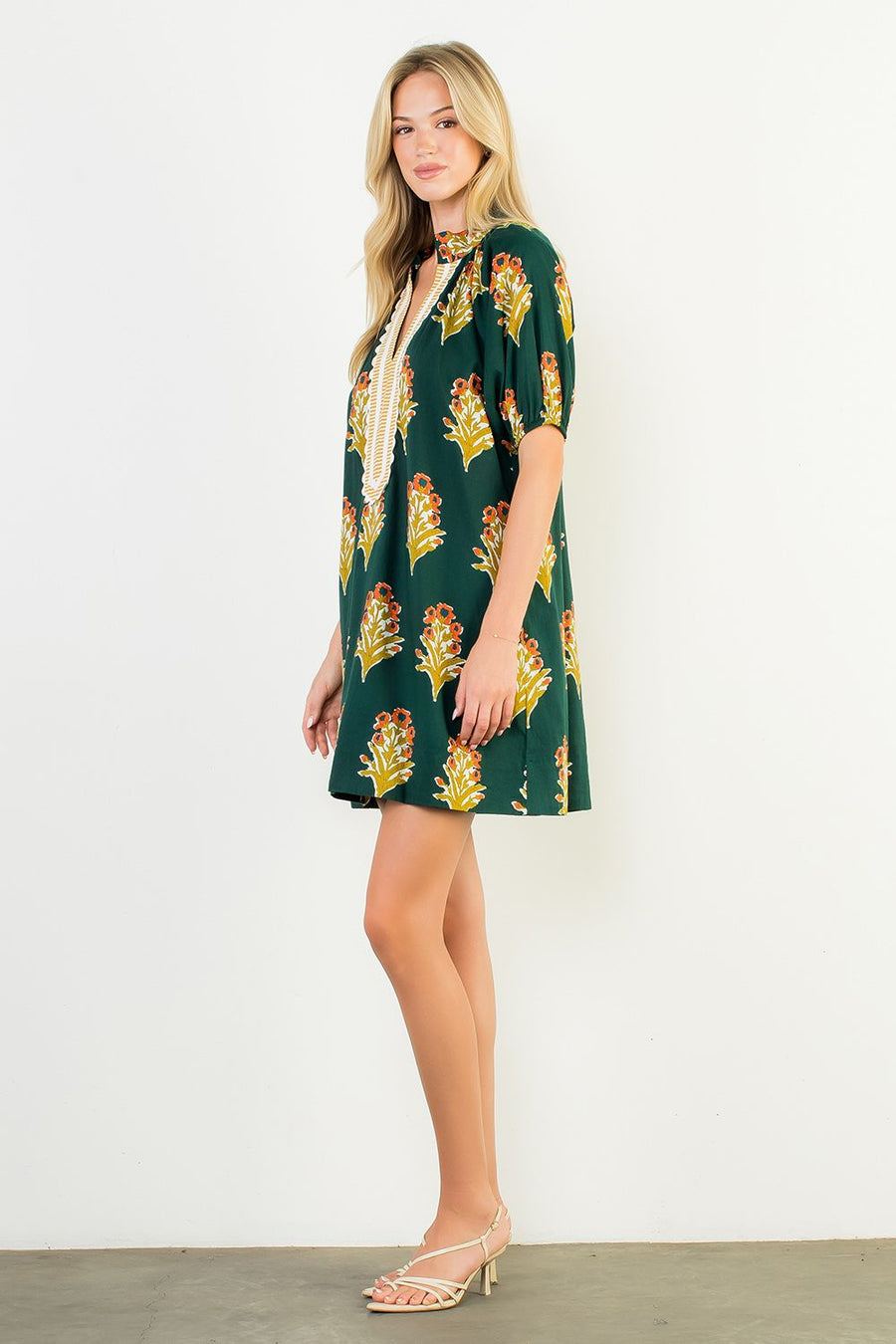 Garden Grove Floral Print Stripe Detail Mini Tunic Dress