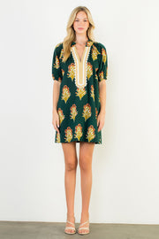 Garden Grove Floral Print Stripe Detail Mini Tunic Dress