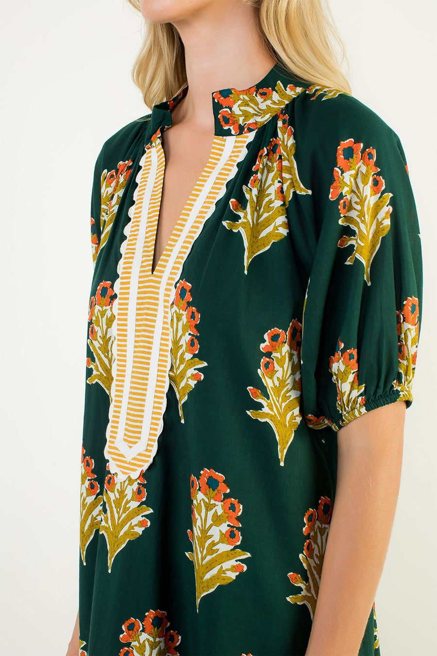 Garden Grove Floral Print Stripe Detail Mini Tunic Dress