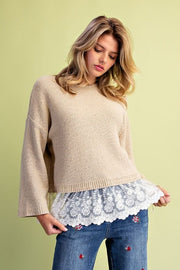 Lacy Days Lace Ruffle Hem Sweater