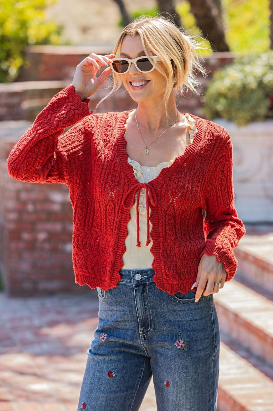 Lita Tie Front Textured Sweater Knit Cardigan
