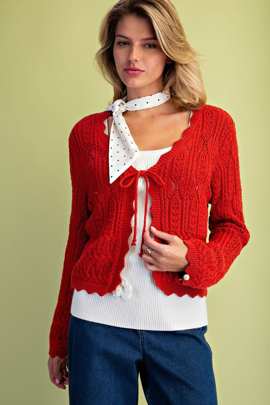 Lita Tie Front Textured Sweater Knit Cardigan