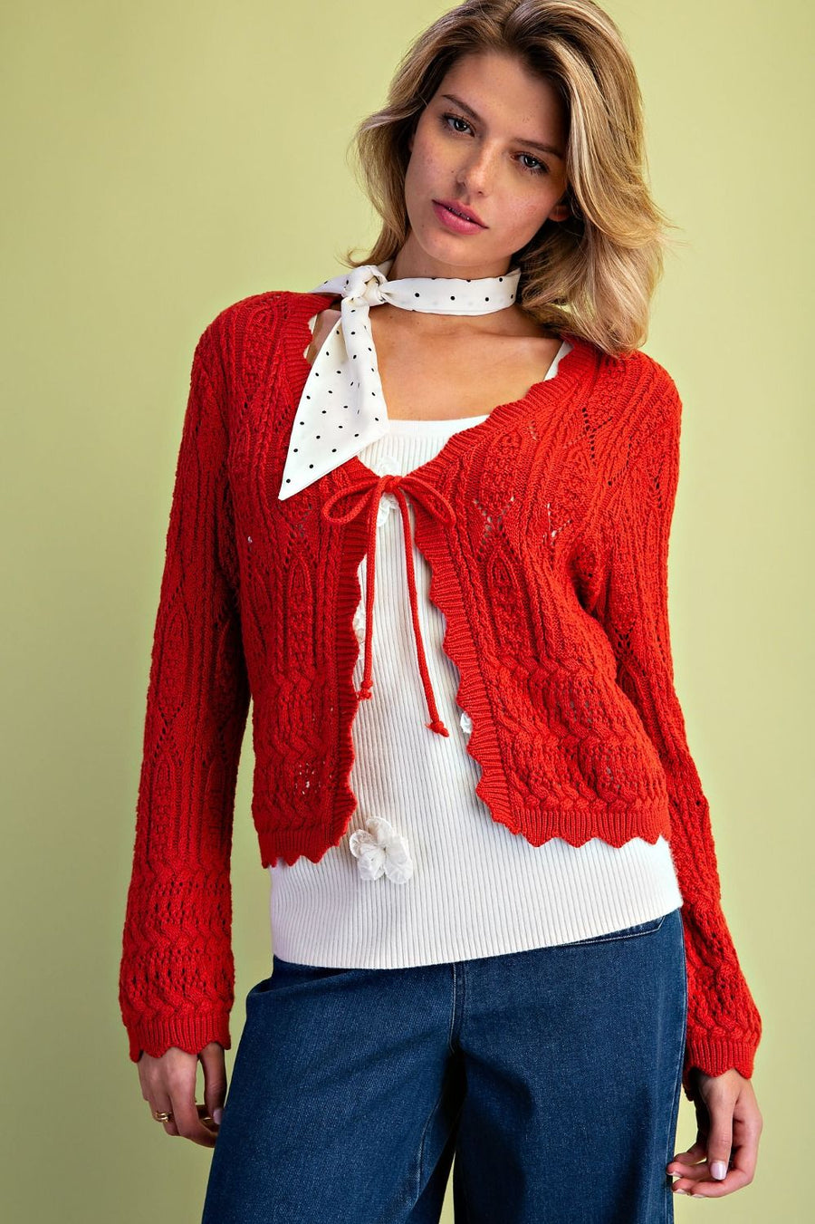 Lita Tie Front Textured Sweater Knit Cardigan