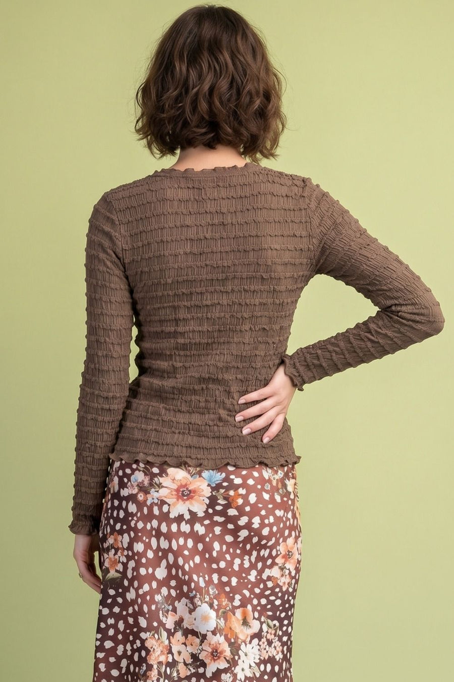 Rows O' Ruffles Textured Ruffle Stripe Contour Fit Top