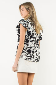 Be-Leaf in Yourself Flutter Sleeve V-Neck Print Top by THML