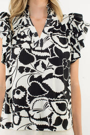 Be-Leaf in Yourself Flutter Sleeve V-Neck Print Top by THML