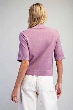 Arlene Mock Neck Solid Short Sleeve Sweater Top