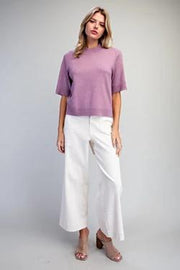 Arlene Mock Neck Solid Short Sleeve Sweater Top