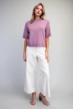 Arlene Mock Neck Solid Short Sleeve Sweater Top