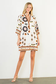 Pinwheel Floral Border Print Mini Tunic Dress