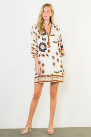 Pinwheel Floral Border Print Mini Tunic Dress