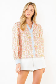 Picturesque Blooms Floral Print Long Sleeve V-Neck Top by THML