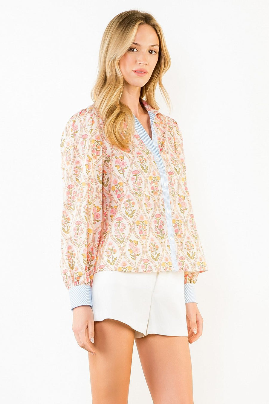 Picturesque Blooms Floral Print Long Sleeve V-Neck Top by THML