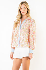 Picturesque Blooms Floral Print Long Sleeve V-Neck Top by THML