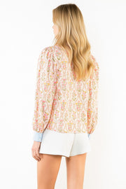 Picturesque Blooms Floral Print Long Sleeve V-Neck Top by THML