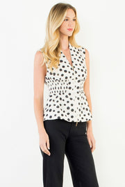 Ditzy Dots Sleeveless Zipper Front Peplum Top