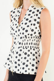 Ditzy Dots Sleeveless Zipper Front Peplum Top