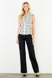 Ditzy Dots Sleeveless Zipper Front Peplum Top