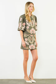 Cactus Blossom Suede Embroidered Flower Short Skirt by THML