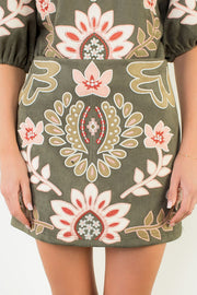 Cactus Blossom Suede Embroidered Flower Short Skirt by THML